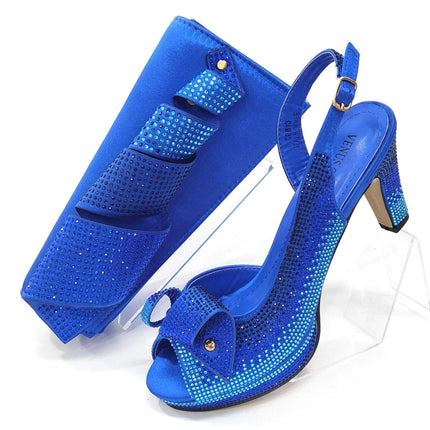 Venus Chan Il più nuovo stile INS color pesca strass eleganti tacchi alti Nigeria design popolare set di scarpe e borse da donna africane