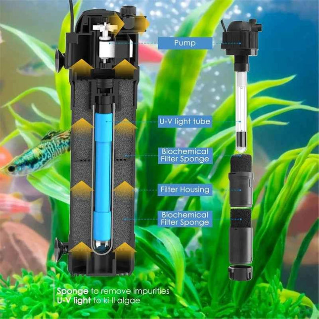 5 in 1 UV Filter for uv Aquarium Sterilization Fish Tank Pump Filter 800L/H Smart Timing Control Sterilization Lamp Pumps