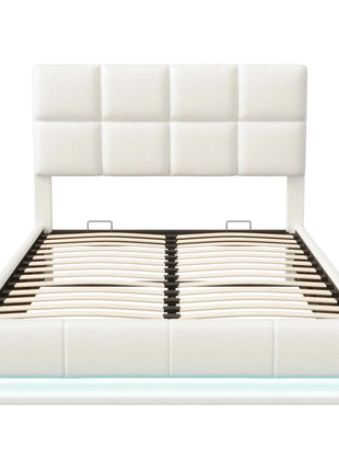 Rosahqnda Hydraulic Double Bed frame 140*190cm with LED Adjustable Headboard Storage bed 140*200cm Cushions bed PU