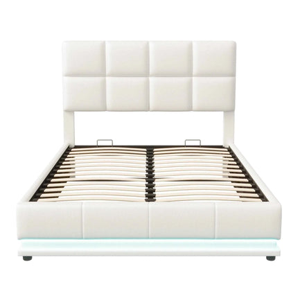 Rosahqnda Hydraulic Double Bed frame 140*190cm with LED Adjustable Headboard Storage bed 140*200cm Cushions bed PU