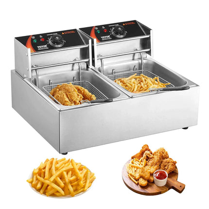 Friggitrice Elettrica Commerciale SucceBuy 12L Doppia Vasca 3000W - Acciaio Inox