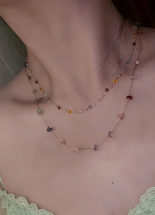 Collana Donna Trendy con Pietre Irregolari Colorate Dopamina, Semplice Catena per Clavicola, Gioielli Moda, Accessori per Feste, Regalo