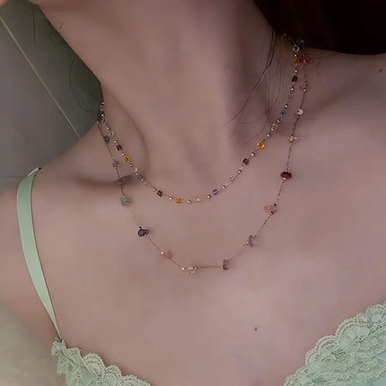 Collana Donna Trendy con Pietre Irregolari Colorate Dopamina, Semplice Catena per Clavicola, Gioielli Moda, Accessori per Feste, Regalo