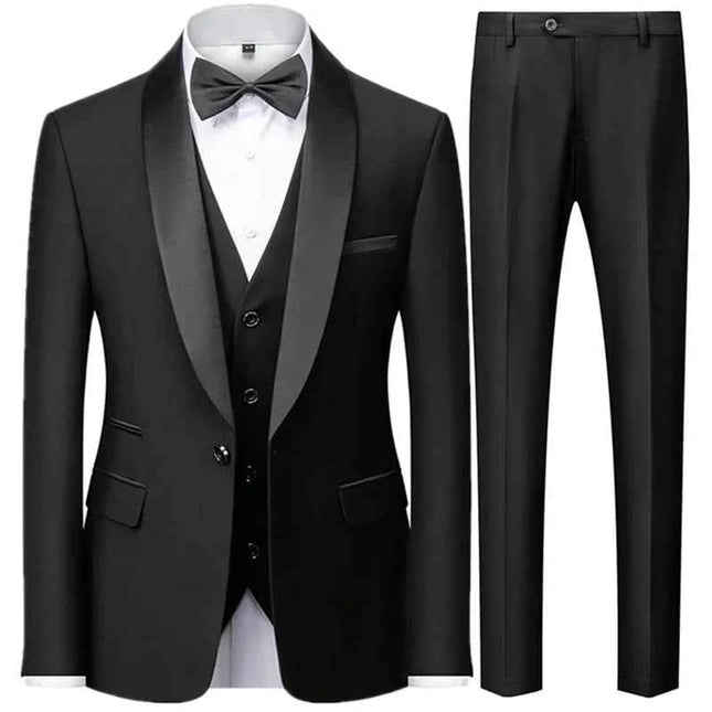 Abito Uomo 3 Pezzi Nero Slim Fit - Giacca, Pantalone e Gilet Cerimonia