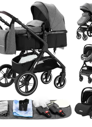 Multifunction 3 in 1 Baby Stroller with Car Seat and Sleeping Basket Baby Pram Lightweight Infant Pushchair Compact Folding Pram