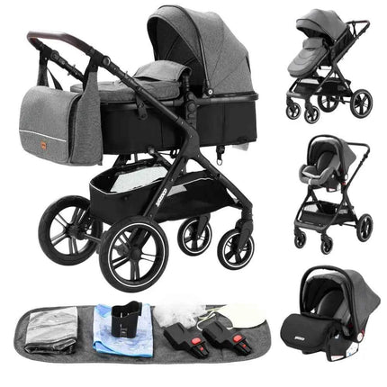 Multifunction 3 in 1 Baby Stroller with Car Seat and Sleeping Basket Baby Pram Lightweight Infant Pushchair Compact Folding Pram