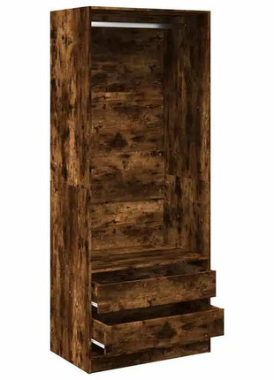 Armadio in legno ingegnerizzato di rovere affumicato 80x50x200 cm, Armadio alto con ripiani e asta appendiabiti per camera da letto