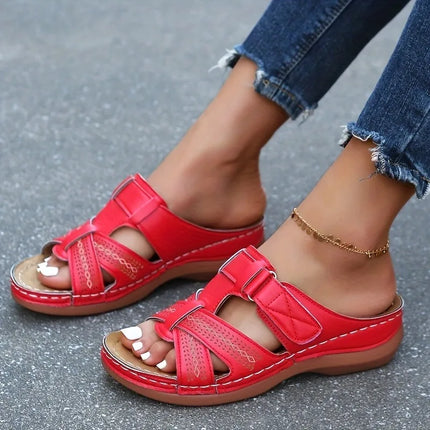 Sandali con Zeppa Donna Estate 2026 Premium Ortopedici Open Toe Vintage Antiscivolo in Pelle Casual con Plateau Stile Retrò
