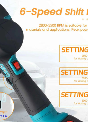 Podofo 5500RPM 6 Speed Cordless Car Polisher Electric Polishing Wax Tool Auto Waxing Machine Compatible With Makita Battery
