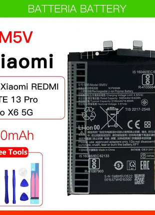 100% Original New Replacement Battery BM5V For REDMI NOTE 13 Pro /P oco X6 5G / REDMI NOTE 13 PRO 5G Batteries + Free Tools
