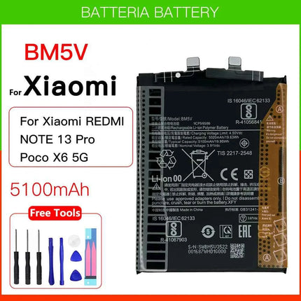 100% Original New Replacement Battery BM5V For REDMI NOTE 13 Pro /P oco X6 5G / REDMI NOTE 13 PRO 5G Batteries + Free Tools