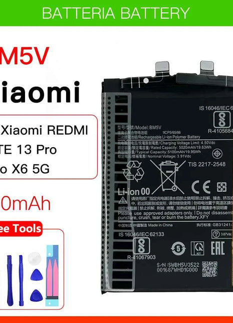 100% Original New Replacement Battery BM5V For REDMI NOTE 13 Pro /P oco X6 5G / REDMI NOTE 13 PRO 5G Batteries + Free Tools