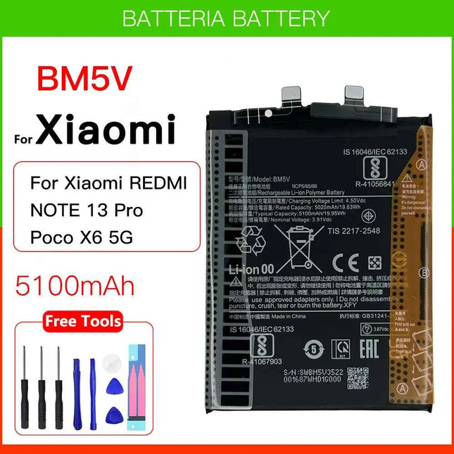 100% Original New Replacement Battery BM5V For REDMI NOTE 13 Pro /P oco X6 5G / REDMI NOTE 13 PRO 5G Batteries + Free Tools