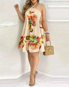 Abito con scollo all'americana con stampa floreale Abito halter senza schienale Boho per abbigliamento da donna primavera estate