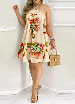 Abito con scollo all'americana con stampa floreale Abito halter senza schienale Boho per abbigliamento da donna primavera estate