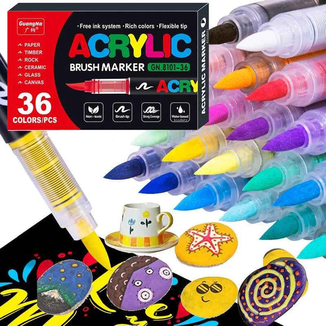 Set 72/120 Pennarelli Acrilici Waterproof Punta Morbida per Vetro Pietra Metallo Legno e Carta