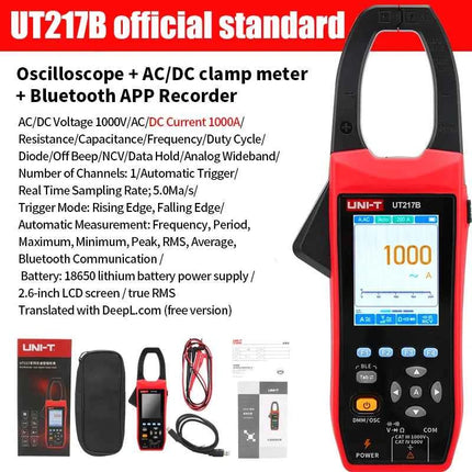 UNIT UT217B 3 in 1 1000A AC/DC Clamp Meter+ Oscilloscope Bluetooth Recorder Function 18650 Lithium Battery NCV Digital Multimet
