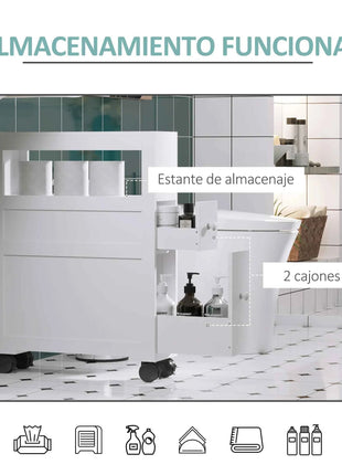 HOMCOM bathroom cabinet with wheels 2 drawers and shelf 16x52x71,5 cm White