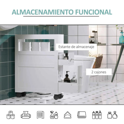 HOMCOM bathroom cabinet with wheels 2 drawers and shelf 16x52x71,5 cm White