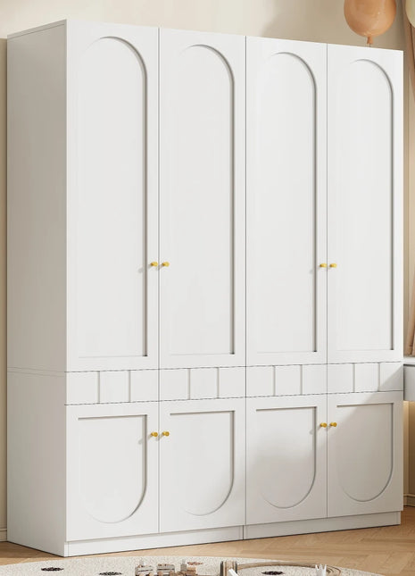 Armadio verniciato a 2 ante con cassetti, 80×50×200 cm, bianco, autoportante, per camera da letto, ampio guardaroba con maniglie in metallo solido, armadio multifunzionale, organizer robusto per la casa, guardaroba per ripo