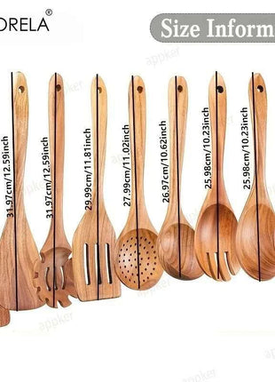 Set 9 Utensili da Cucina in Legno di Acacia Naturale - Spatole e Cucchiai per Pentole Antiaderenti