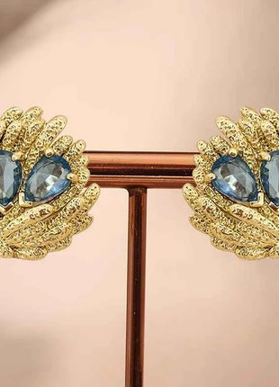Orecchini a Forma di Conchiglia Huitan per Donne, Stile Oceano Fresco, Accessori di Lusso per Feste e Matrimoni, Gioielli alla Moda con Zirconi Blu Brillanti