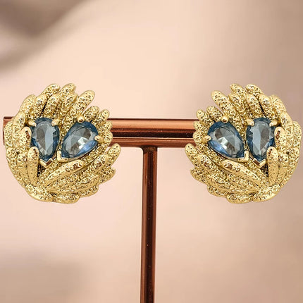 Orecchini a Forma di Conchiglia Huitan per Donne, Stile Oceano Fresco, Accessori di Lusso per Feste e Matrimoni, Gioielli alla Moda con Zirconi Blu Brillanti