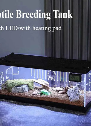 Acrylic Reptile Breeding Box with LED Lizards Snakes Winter Incubator with Heating Pads Reptiles Feeding Box Anti-escape Cages
