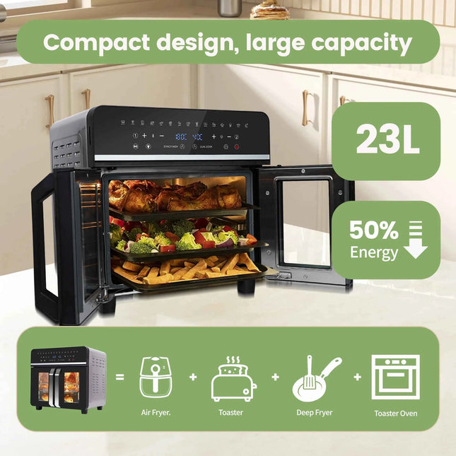 Friggitrice ad Aria XXL 23L Doppia Zona - 2200W, Touch LED, 15 Programmi + Ricettario