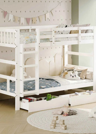 Rosahqnda children's bunk bed 90x200cm with 2 drawers multi-function bed single/double bed,Wooden bed with slatted frame,White
