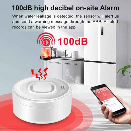 100DB Tuya WiFi Water Leakage Sensor Smart Home Water Leakage Detector Flood Alert Overflow Security Protection Via Smart Life
