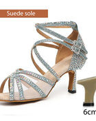 DKZSYIM Women's Latin Dance Shoes with Rhinestones - Salsa and Ballroom
