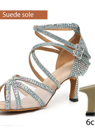 DKZSYIM Women's Latin Dance Shoes with Rhinestones - Salsa and Ballroom