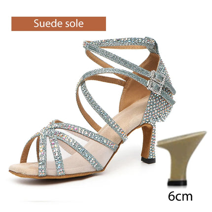 DKZSYIM Scarpe da ballo latino da donna con strass Scarpe da ballo per ragazza salsa latina Scarpe da ballo da sala da ballo nere lucide per ragazze e signore