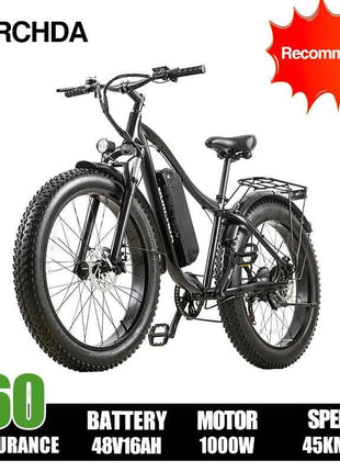 BURCHDA RX02 1000W 45KM/H 26 Inch Mountain Electric Bicycle 48V15AH Lithium Battery Fatbike Electric Bike For Adults Motorcycle