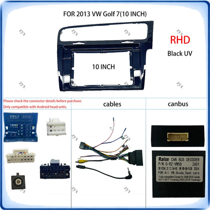 Cornice per autoradio per VW Golf 7 MK7 2013, pannello stereo da 10 pollici, cablaggio e decoder Canbus