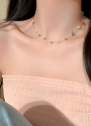 Collana Donna Trendy con Pietre Irregolari Colorate Dopamina, Semplice Catena per Clavicola, Gioielli Moda, Accessori per Feste, Regalo