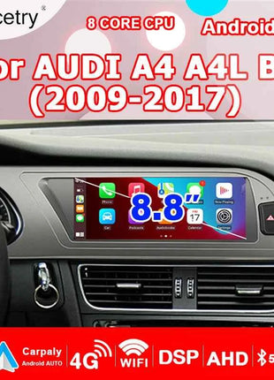 8GB 256GB Carplay 8.8'' Android 14 Auto Car Radio Multimedia player For Audi A4 B8 2009-2016 2 din autoradio Stereo 4G LTE