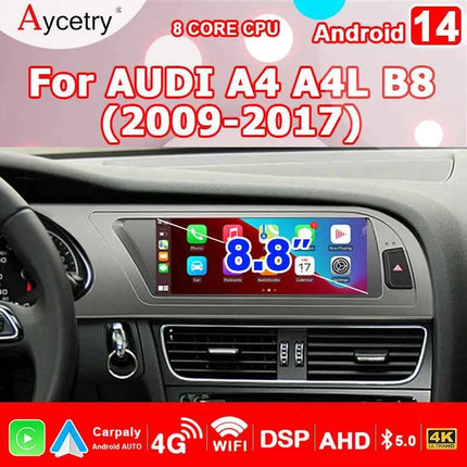 8GB 256GB Carplay 8.8'' Android 14 Auto Car Radio Multimedia player For Audi A4 B8 2009-2016 2 din autoradio Stereo 4G LTE