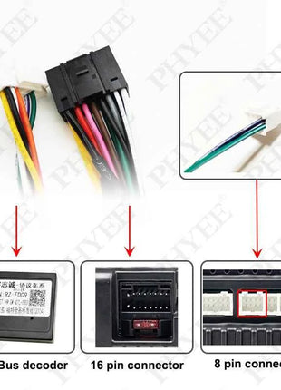 Cablaggio CAN Bus con telaio del pannello radio per Ford Focus 2 dal 2005 al 2011, cavo adattatore per multimediale Android a 16 pin da 9 pollici