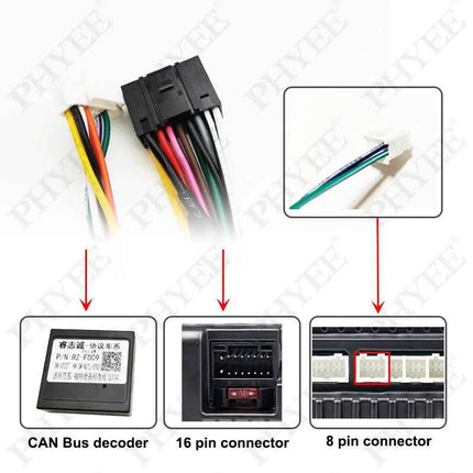 Cablaggio CAN Bus con telaio del pannello radio per Ford Focus 2 dal 2005 al 2011, cavo adattatore per multimediale Android a 16 pin da 9 pollici
