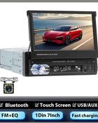 Hikity Car Radio 1DIN 7 inch HD Retractable Touch Screen MP5 Multimedia Player BT FM SD EQ USB AUX Stereo Audio Remote Control