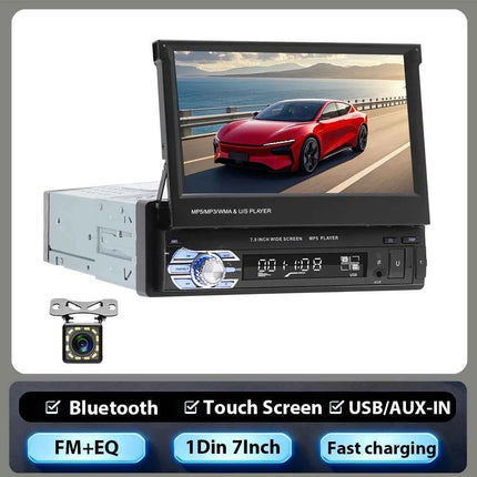 Hikity Car Radio 1DIN 7 inch HD Retractable Touch Screen MP5 Multimedia Player BT FM SD EQ USB AUX Stereo Audio Remote Control