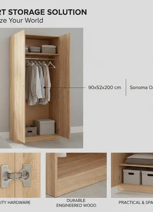 Armadio, colore rovere sonoma, 90x52x200 cm