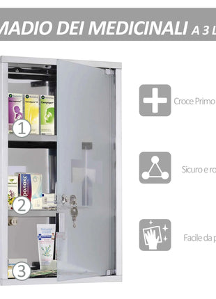 HOMCOM Medical Cabinet 50x30x18cm bathroom furniture Stainless Steel First Aid Box with lock