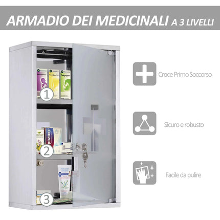 HOMCOM Medical Cabinet 50x30x18cm bathroom furniture Stainless Steel First Aid Box with lock