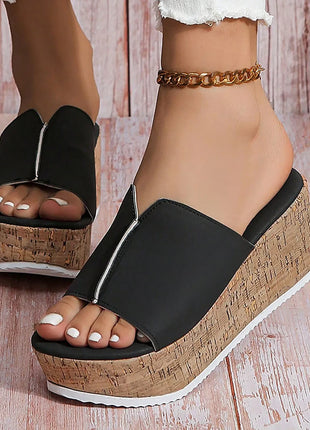 Pantofole con Zeppa Donna Open Toe in Pelle da Spiaggia