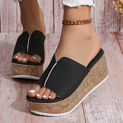 Pantofole con zeppa Scarpe estive per donna Scarpe da spiaggia open toe in pelle Pantofole con plateau Scarpe basse da donna Sandalias De Mujer Verano 2024