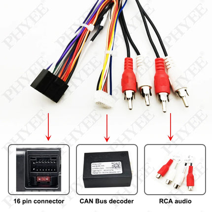CAN Bus Decoder Quadlock Adattatore di cablaggio Spina a 16 pin Quad Lock Connettore RCA Auto Cavo di cablaggio Android per Audi A3 8P A4 B7 TT