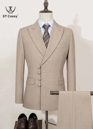 ST Cassy Elegant mens suits for wedding Slim fit Double Breasted Multiple buttons Casual Business Two-piece dress party outfit